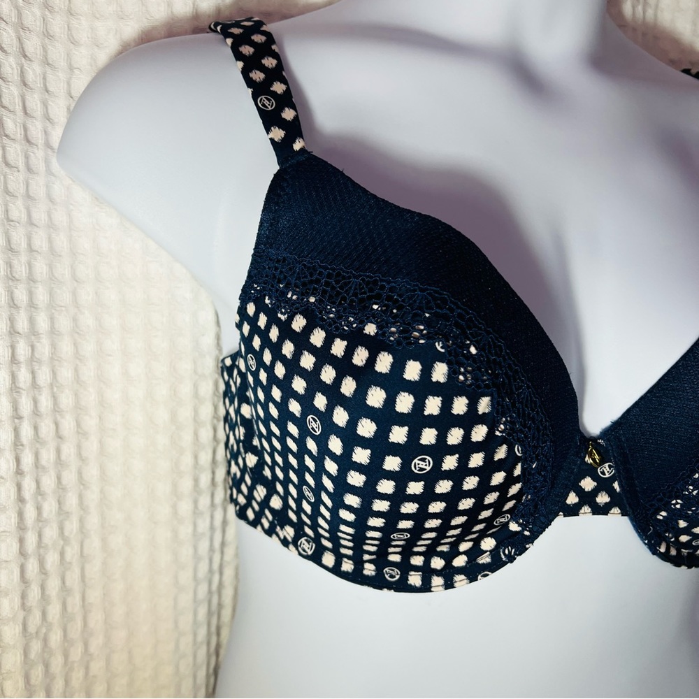 Adrienne Vittadini studio wm navy blue white bra wired support padded Sz 38DD - Picture 4 of 12